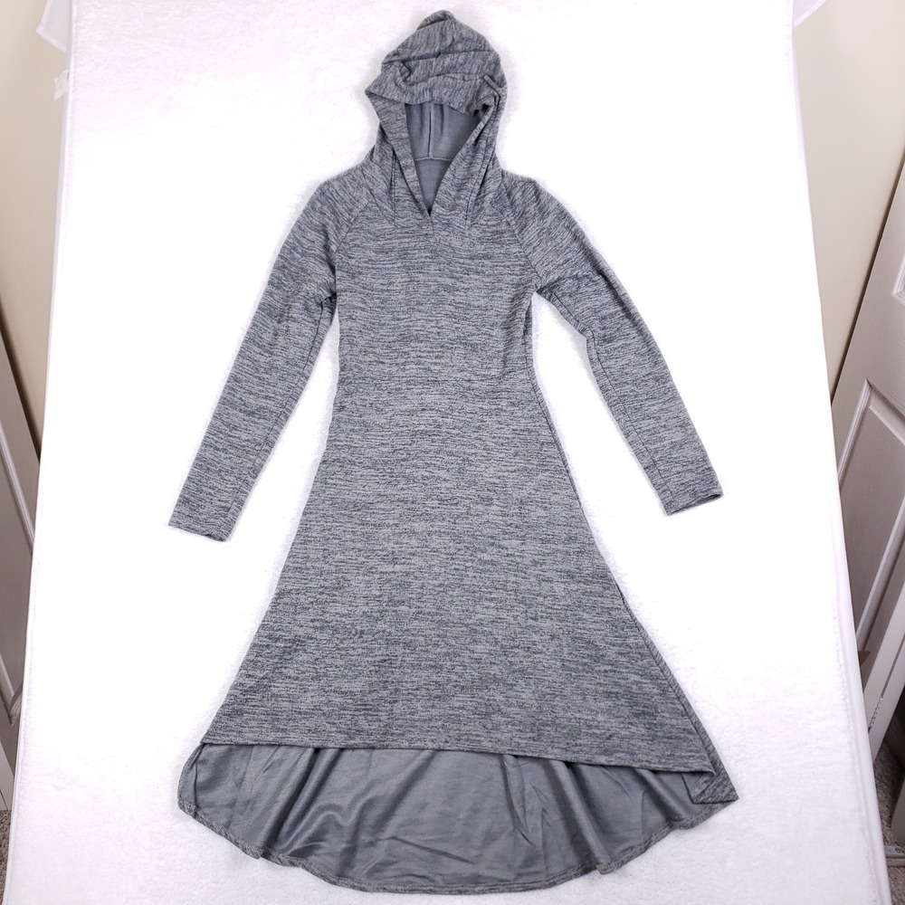 Grey Space Dye Hooded High-Low Long Sleeve Dress Sz S Grunge Skater